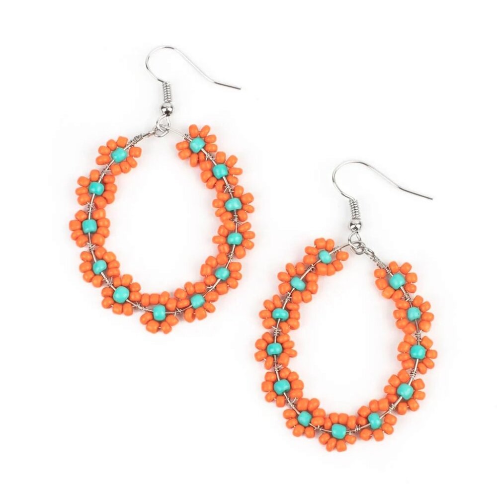 Paparazzi Jewelry Accessories Festively Flower Child - Orange Earrings - Vintage - Picture 4 of 4